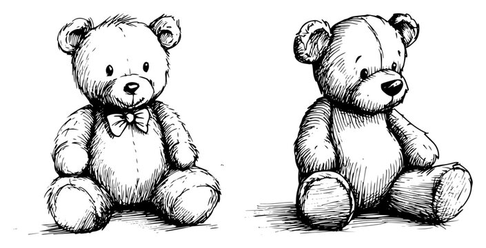 Hand Drawn Teddy Bear Plush Toy Vector Set