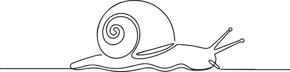 Single Line Drawing of a Snail Crawling Slowly with its Shell and Antennae
