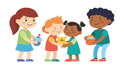 Children Sharing Toys with Friends A Vector Illustration of Kindness and Cooperation