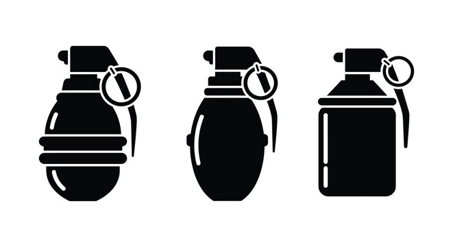Three variations of hand grenades depicted in a simple black silhouette