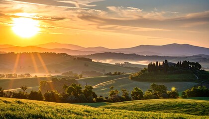 Sunrise over rolling hills