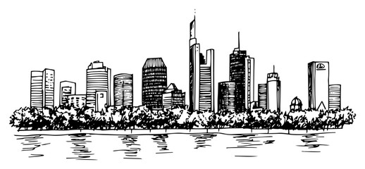 Hand Drawn Frankfurt am Main Germany City Skyline Sketch black shape vector laser cutting engraving monochrome print