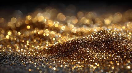 Close-Up of Sparkling Gold Glitter Texture Backgroun
