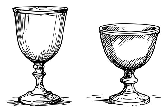 Vintage Goblet or Chalice Hand Drawn Set Black Shape Vector Laser Cutting Engraving Monochrome Print