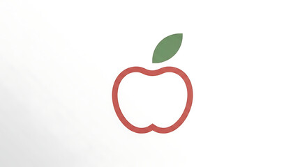 Fototapeta premium Simple outline of a red apple with a green leaf on a clean white background, representing healthy eating and natural goodness.