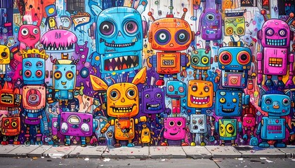 Vibrant mural of cartoon robots (1)