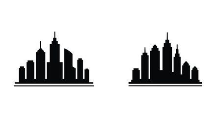 Fototapeta premium Simple black silhouettes of two distinct city skylines on white background