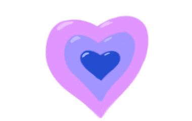 A bubble-style pastel heart illustration in blue, pink, and dark blue tones, PNG format with transparent background for design use.