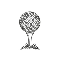 A simple illustration of a golf ball resting on a tee with grass beneath.