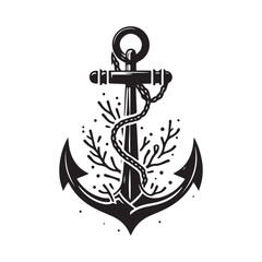 Anchor wrapped in kelp and chain vector silhouette outline logo design concept illustration
