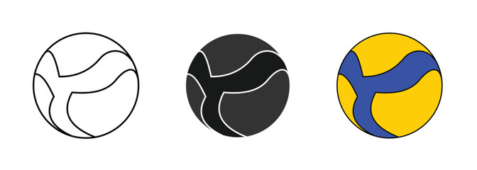Fototapeta premium Volleyball design, available in outline, solid black and colored styles, editable vector.