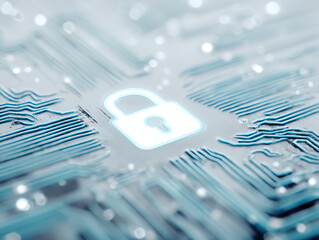 Close-up of a digital circuit board featuring a security lock.