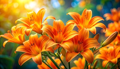 Vibrant orange lilies in sunlight