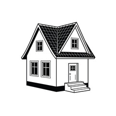 A simple illustration of a detached house with a pitched roof and windows.