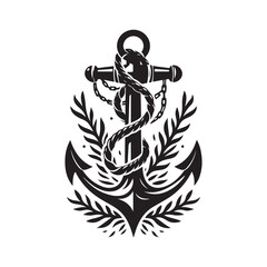Anchor wrapped in kelp and chain vector silhouette outline logo design concept illustration