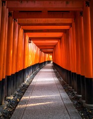 Vibrant orange torii gate tunnel