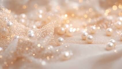 A white background with a lot of glittery pearls scattered all over it