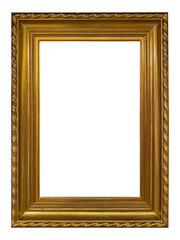 Elegant Gold Ornate Picture Frame With Carved Patterns For Portraits, white background.