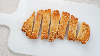 Deep fried chicken cutlet tonkatsu, Japanese food on white background