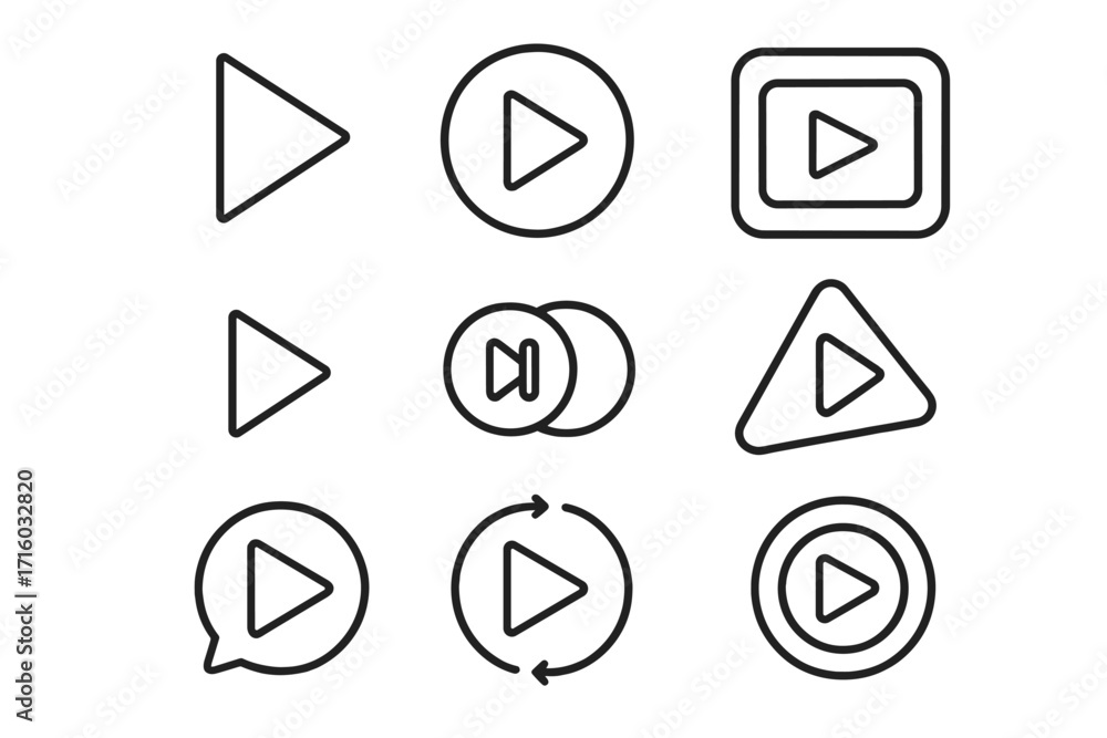 Aufkleber play button thin line icon set. media player control symbols for graphic and web design, apps. start