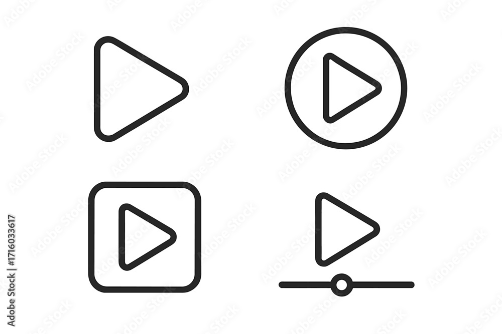 Poster play button vector icon set. start video or audio media player. modern outline style for app, web de