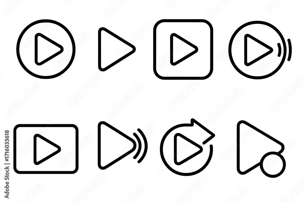 Poster play button icon set vector illustration. modern outline style signs for video and audio player apps