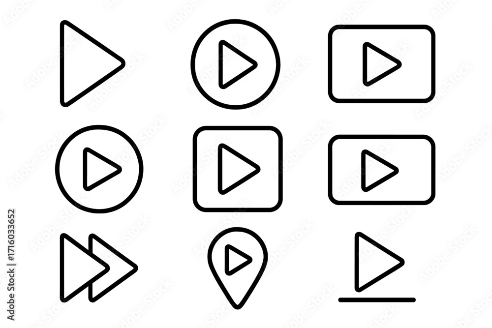 Poster play button line icon set. vector outline start symbols for video and audio. media player graphic de
