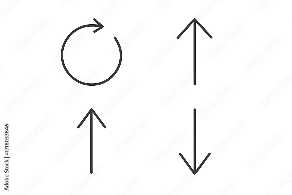 Poster arrow thin line icon set. up, down, refresh and circular direction signs. minimalist outline symbols