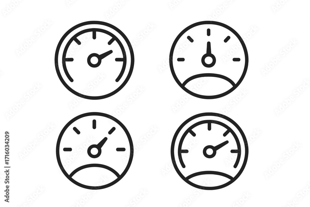 Poster speedometer gauge icon set. modern outline style for performance metrics, dashboard ui, and app desi