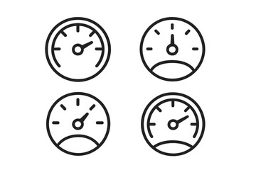 Fototapeta premium Speedometer gauge icon set. Modern outline style for performance metrics, dashboard UI, and app design. Vector illustration of tachometer for speed, test, and level indication.