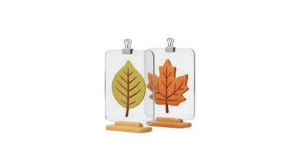 Two autumn leaf resin pendants jewelry collection isolated on transparent background