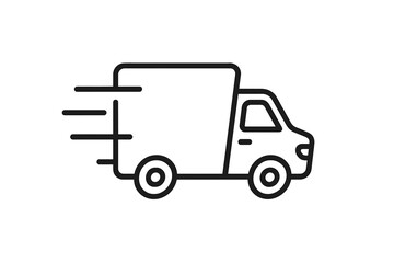 Fast delivery truck icon for express shipping and logistics services. Transport van symbol for ecommerce order and package shipment. Freight vehicle for quick mail delivery.