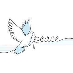 Fototapeta premium Illustration of a dove in flight with the word peace elegantly integrated in a soothing design
