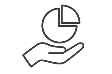 Hand holding pie chart line icon. Business data analysis, financial report, statistics presentation concept. Market share infographic graph for web design, apps, advert.
