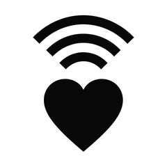 Heart with wifi signal icon representing love connection and wireless communication