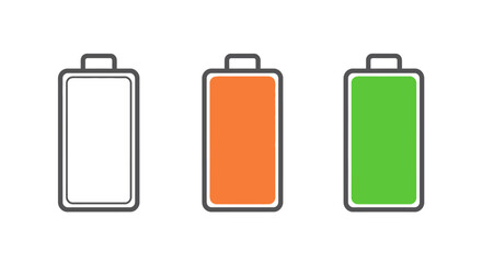 Three battery level indicators: empty, half, full.