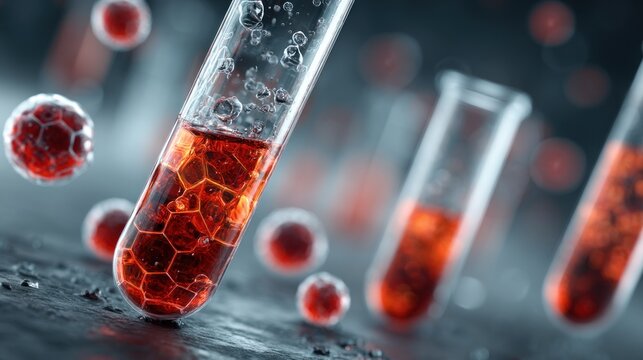 Close-Up of Test Tubes with Red Liquid: Medical and Scientific Research