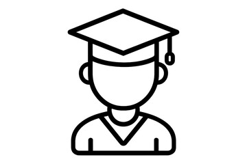 Graduate line icon with academic square hat. Student achievement symbol for university, college education. Simple vector illustration for web, apps, and learning concepts.