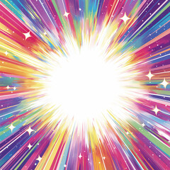 ポップアート調の強い輪郭とレインボーカラーが調和した抽象デザイン、中央に空白スペースを確保した高解像度の背景イラスト、プレゼンやパッケージデザインに活用可能