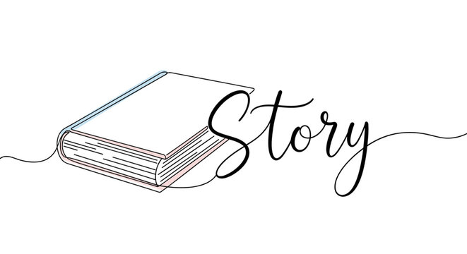 Book illustration in minimalist style with the word "Story" and copy space