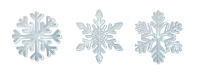 Crystal ice snowflake PNG. Transparent frozen glass Christmas decoration isolated. Winter New Year vector design