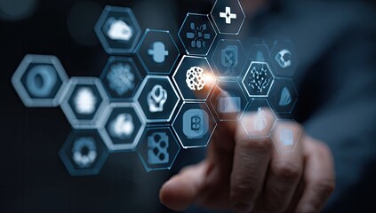 Hand Interacting with Futuristic Digital Interface.