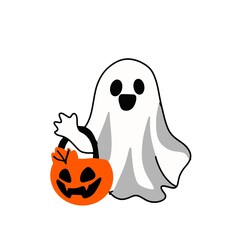 Friendly Halloween Ghost with Pumpkin