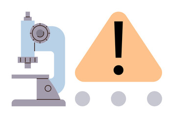 Microscope paired with an orange warning triangle and exclamation mark highlights lab safety, scientific alerts, or risk analysis. Ideal for healthcare, research, education, safety, experimentation