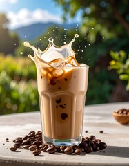 Iced coffee splash outdoors