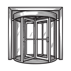 revolving door engraving vector illustration. Scratch board style imitation. 