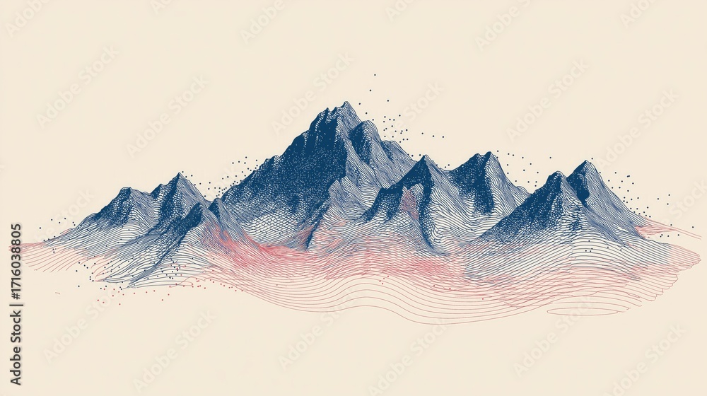 Poster minimalist mountain range made with only lines and dots.