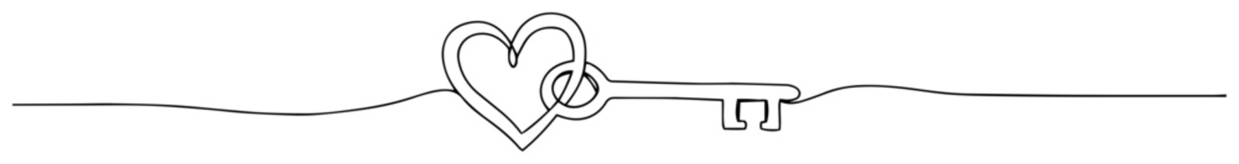 minimal one line divider with heart key love icon vector