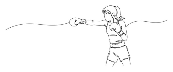 one continuous line drawing of a female boxer throwing a punch
