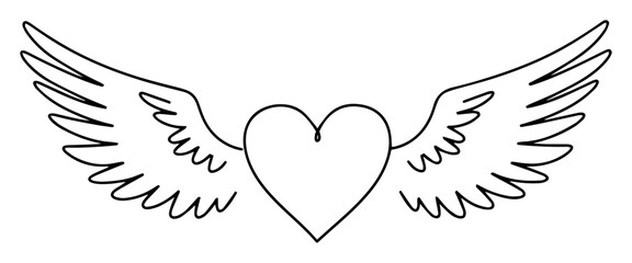 Obraz premium single one line drawing of a heart with wings love and romance symbol